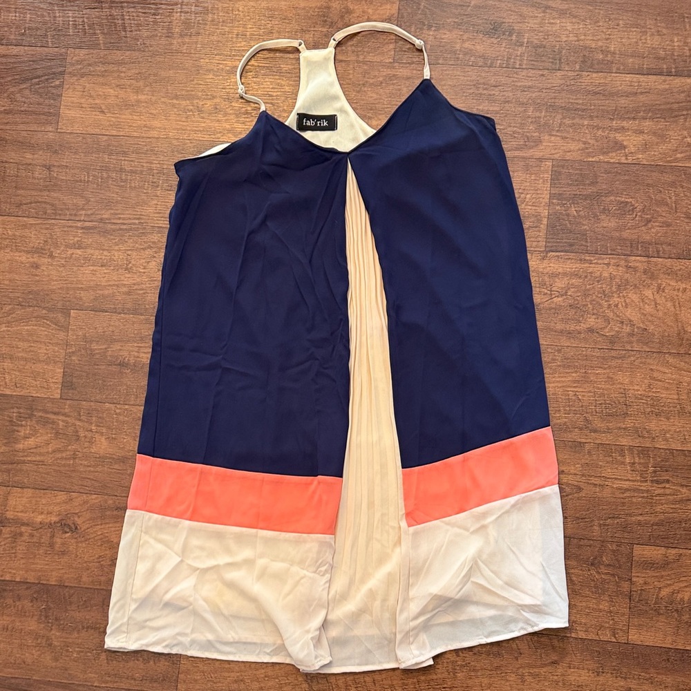 fab'rik Navy and Coral Colorblock Dress